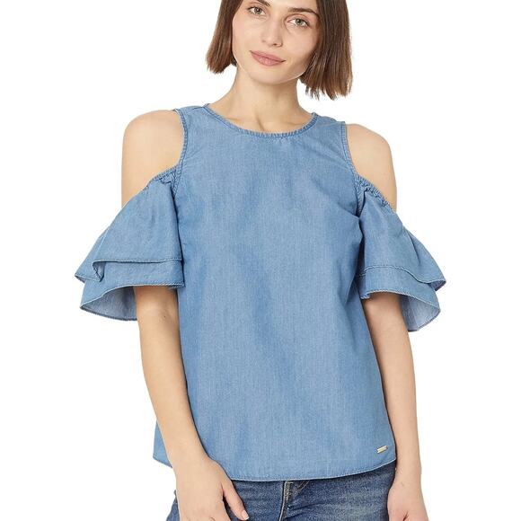 Michael Kors Tiered-Sleeve Cold-Shoulder Top size Small - Picture 1 of 6